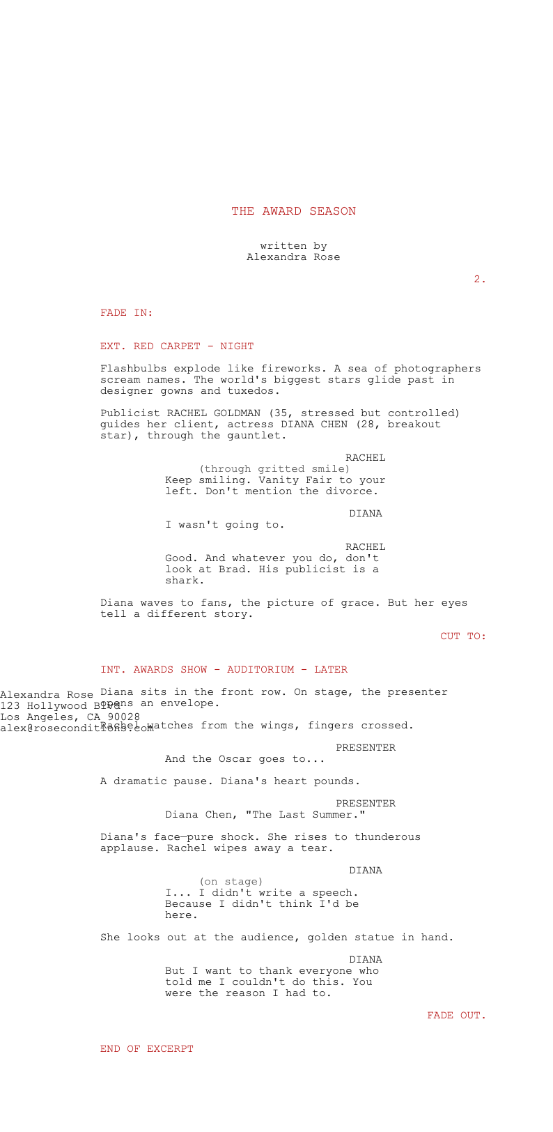 Red carpet screenplay